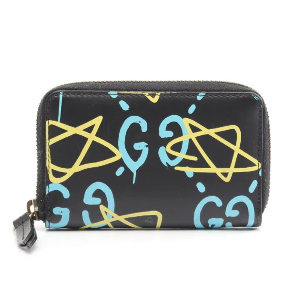 Gucci Ghost Card Case Wallet Coin Purse Wallet Leather Black Blue Yellow